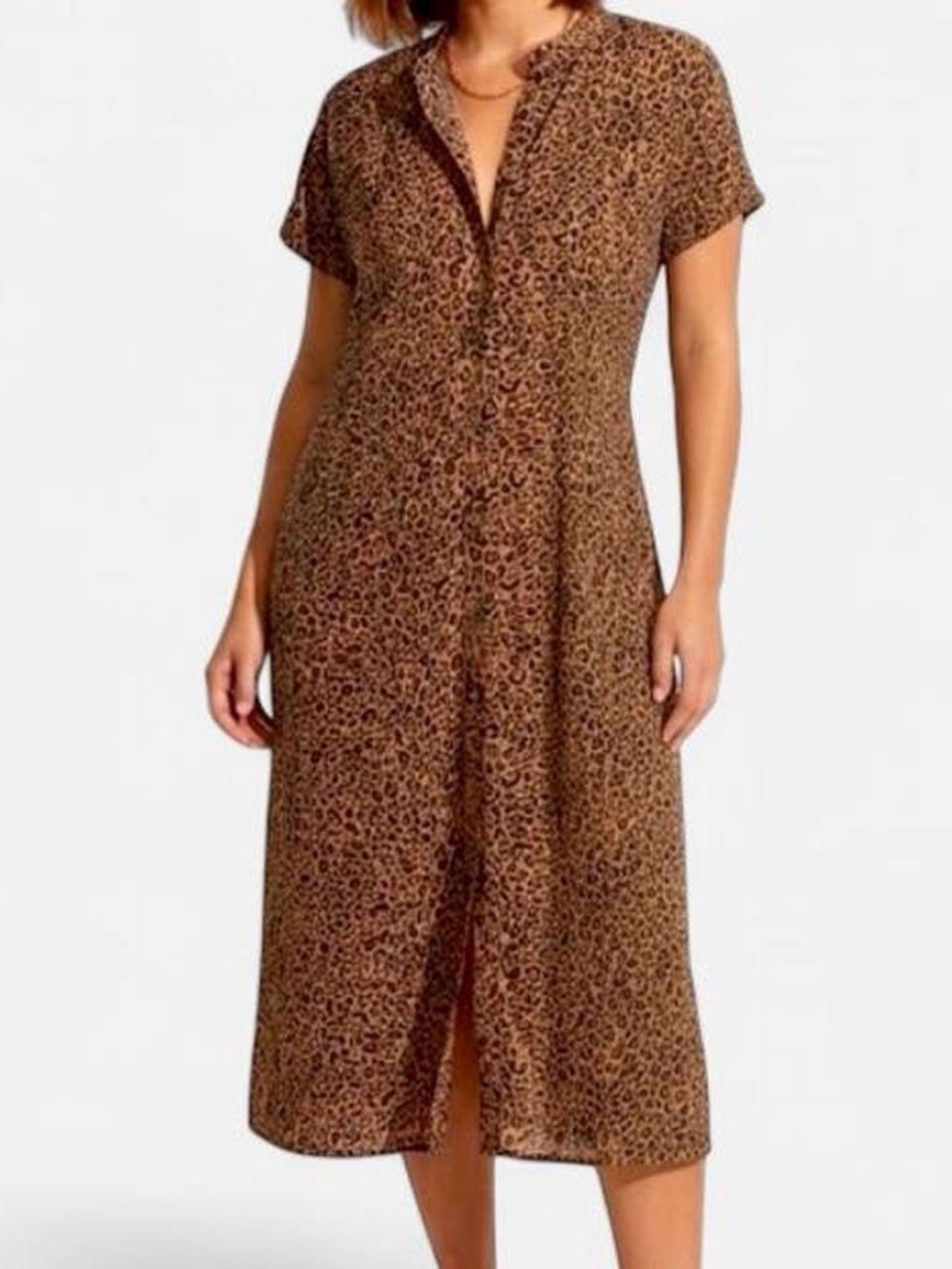 H&M Leopard-Print Flowy Short Sleeve Midi Dress